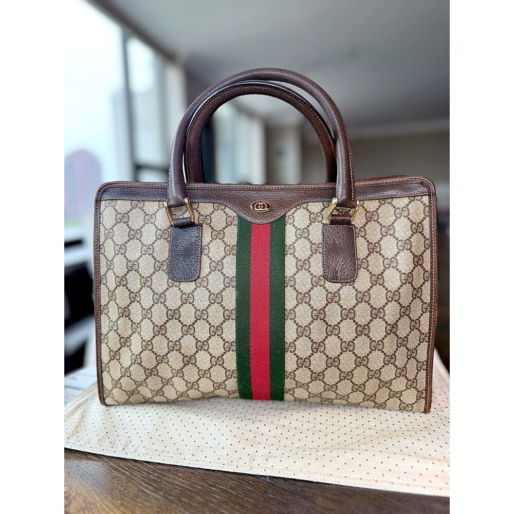 Authentic Gucci GG Canvas and Leather Handbag Tote Crossbody Bag
